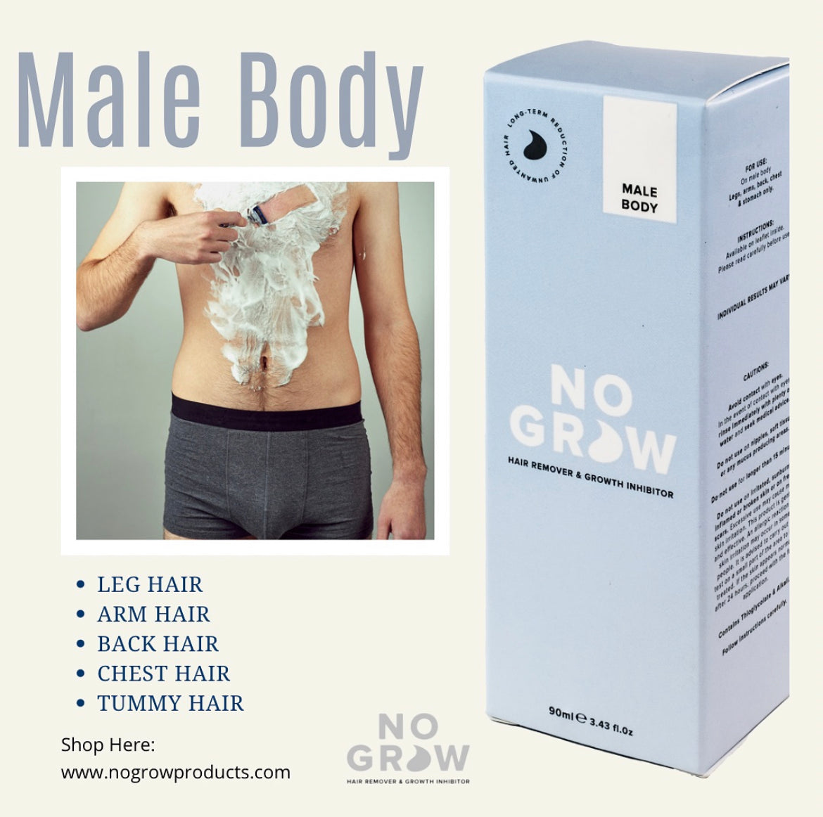 Male Body Hair Remover & Growth Inhibitor - 90 ml